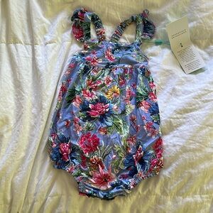 Posh peanut ruffled cap sleeve Henley bubble romper